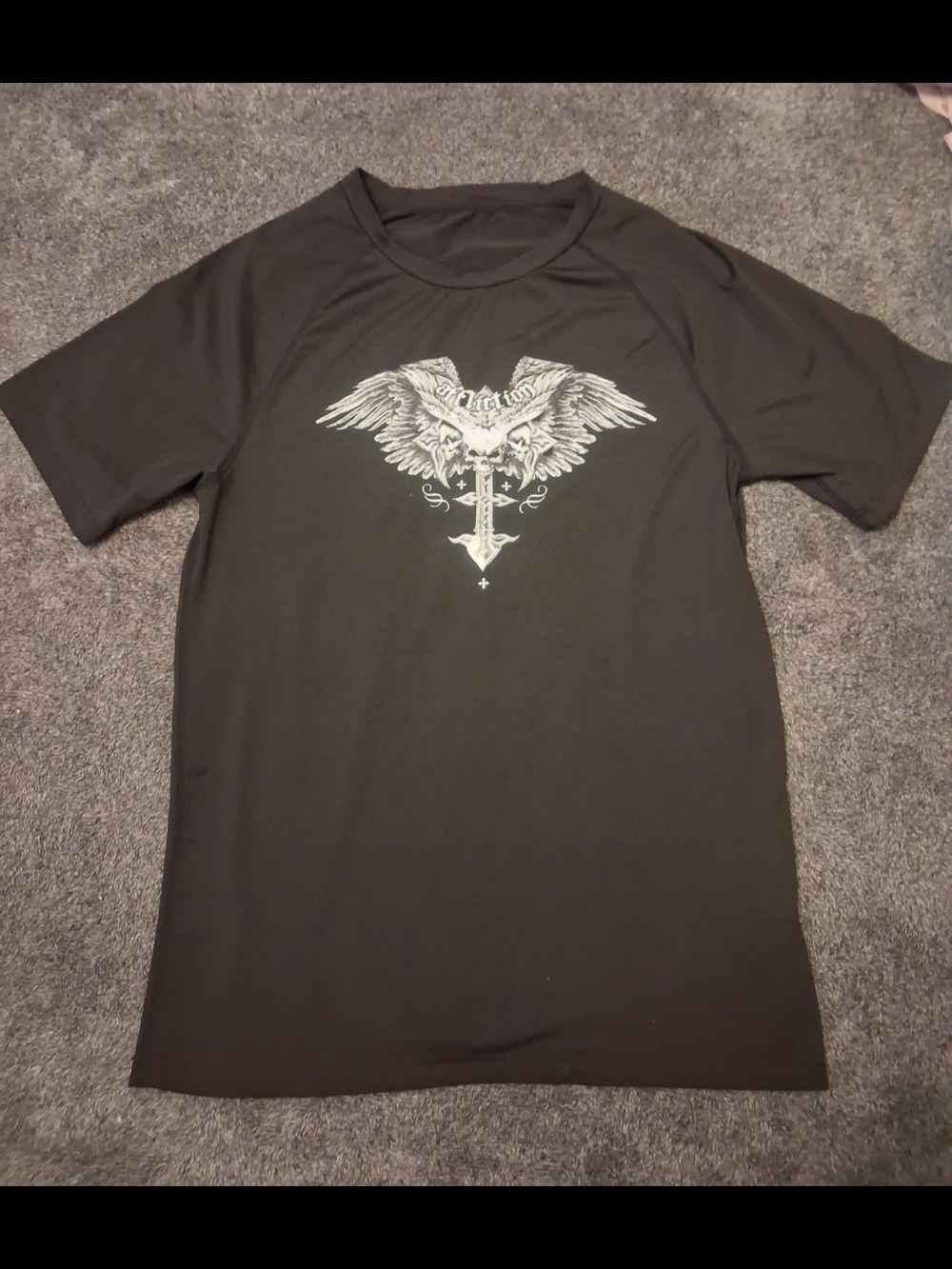 Black Graphic Y2k Short-Sleeve Men's Shirt with Eagle Cross Design